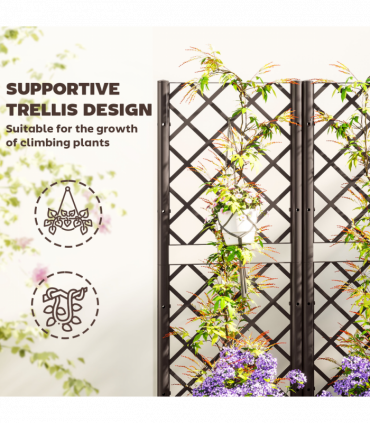 Outsunny Plastic Planter Box with Trellis, Vegetable Planter w/ Drain Plugs