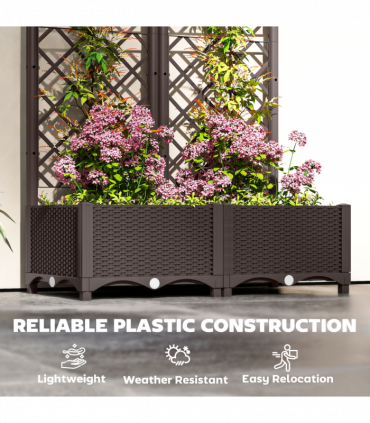 Outsunny Plastic Planter Box with Trellis, Vegetable Planter w/ Drain Plugs