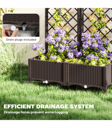 Outsunny Plastic Planter Box with Trellis, Vegetable Planter w/ Drain Plugs