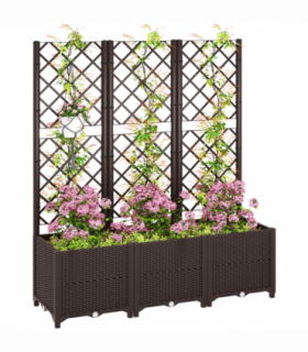 Outsunny Plastic Planter Box with Trellis, Vegetable Planter w/ Drain Plugs