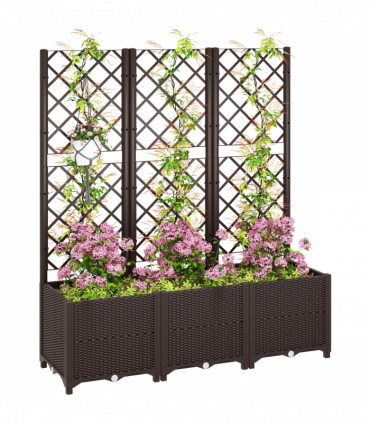Outsunny Plastic Planter Box with Trellis, Vegetable Planter w/ Drain Plugs