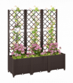 Outsunny Plastic Planter Box with Trellis, Vegetable Planter w/ Drain Plugs