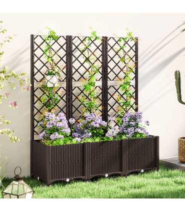 Outsunny Plastic Planter Box with Trellis, Vegetable Planter w/ Drain Plugs