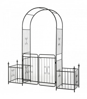 Outsunny Metal Garden Arbor Arch Gate w/ 2 Side Planter Boxes & Vine Frame