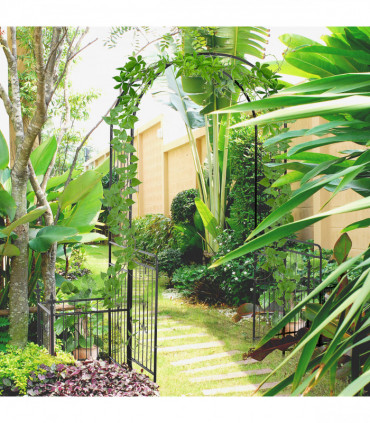 Outsunny Metal Garden Arbor Arch Gate w/ 2 Side Planter Boxes & Vine Frame