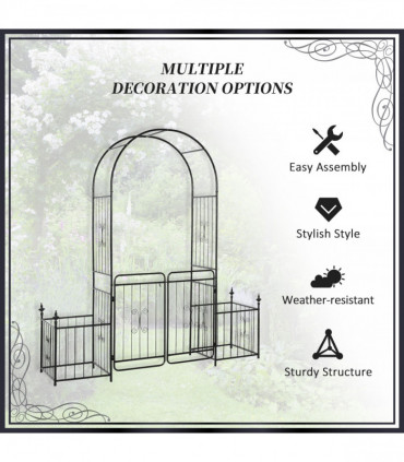 Outsunny Metal Garden Arbor Arch Gate w/ 2 Side Planter Boxes & Vine Frame