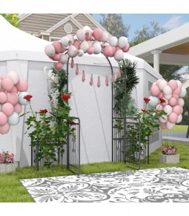 Outsunny Metal Garden Arbor Arch Gate w/ 2 Side Planter Boxes & Vine Frame