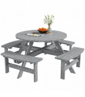 Outsunny 8 Seat Outdoor Wooden Picnic Table with Bench, Parasol Hole, Grey