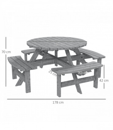 Outsunny 8 Seat Outdoor Wooden Picnic Table with Bench, Parasol Hole, Grey