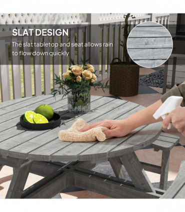 Outsunny 8 Seat Outdoor Wooden Picnic Table with Bench, Parasol Hole, Grey