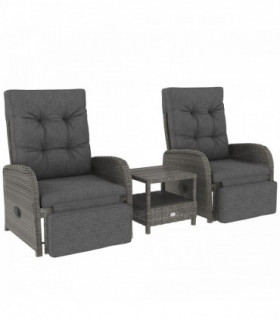 Outsunny 3 Pieces Rattan Bistro Set with Cushions for Outdoor, Grey