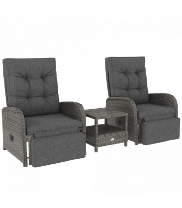 Outsunny 3 Pieces Rattan Bistro Set with Cushions for Outdoor, Grey