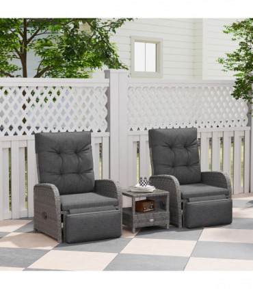 Outsunny 3 Pieces Rattan Bistro Set with Cushions for Outdoor, Grey