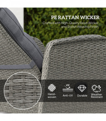 Outsunny 3 Pieces Rattan Bistro Set with Cushions for Outdoor, Grey