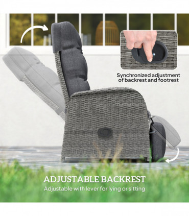 Outsunny 3 Pieces Rattan Bistro Set with Cushions for Outdoor, Grey