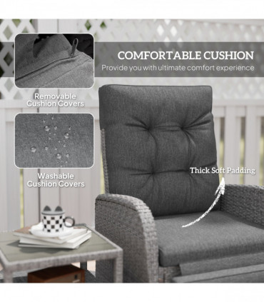 Outsunny 3 Pieces Rattan Bistro Set with Cushions for Outdoor, Grey