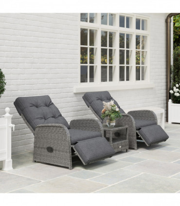 Outsunny 3 Pieces Rattan Bistro Set with Cushions for Outdoor, Grey