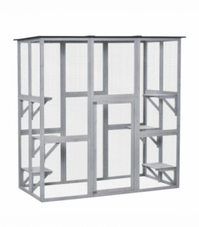 PawHut Wooden Cat House with Platforms, Cat Cage for Multiple Kittens