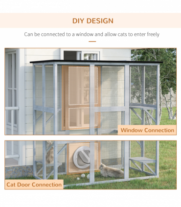PawHut Wooden Cat House with Platforms, Cat Cage for Multiple Kittens