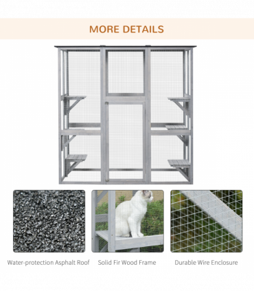 PawHut Wooden Cat House with Platforms, Cat Cage for Multiple Kittens