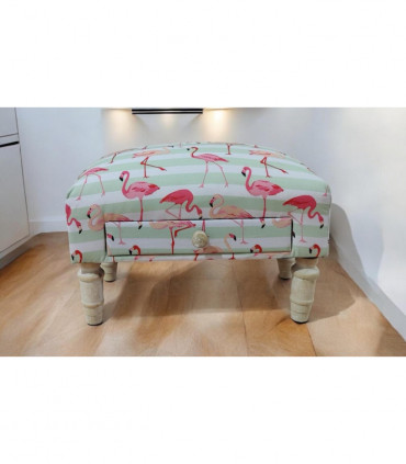 FLAMINGO FABRIC FOOTSTOOL WITH DRAWER