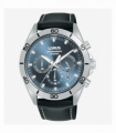Lorus Mens Fashion Sports Chronograph Date Grey/Blue sunray Dial Black Leather strap Watch RT341KX9