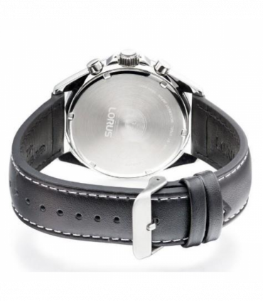 Lorus Mens Fashion Sports Chronograph Date Grey/Blue sunray Dial Black Leather strap Watch RT341KX9