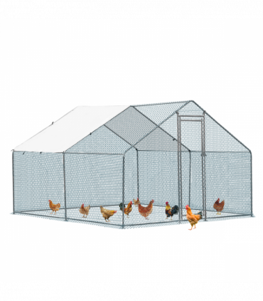 10 x 10 ft Large Metal Chicken Coop, Walk-in Poultry Cage Chicken Hen Run House with Waterproof Cover, Rabbits Cats Dogs Farm Pen for Outdoor Backyard Farm Garden