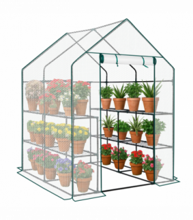 Mini Walk-in Greenhouse with PE Cover, 8-Shelf Indoor Outdoor Plant Gardening Green House for Garden Backyard, 56" x 56" x 77", White