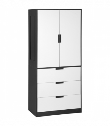 2 Door Wardrobe Modern Wardrobe with 3 Drawer and Hanging Rod for Bedroom White