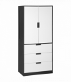 2 Door Wardrobe Modern Wardrobe with 3 Drawer and Hanging Rod for Bedroom White