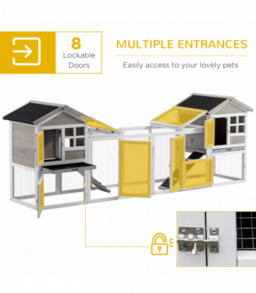 2-In-1 Wooden Rabbit Hutch w/ Double House, Run Box, Slide-Out Tray, Ramp