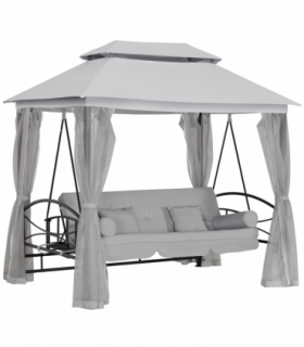 Swing Chair Bed 3 Seater Hammock Gazebo Cushioned Seat - Light Grey 256L