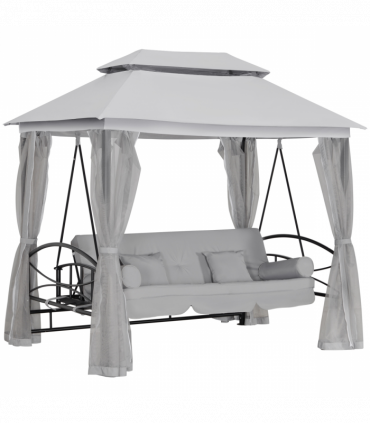 Swing Chair Bed 3 Seater Hammock Gazebo Cushioned Seat - Light Grey 256L
