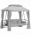 Swing Chair Bed 3 Seater Hammock Gazebo Cushioned Seat - Light Grey 256L