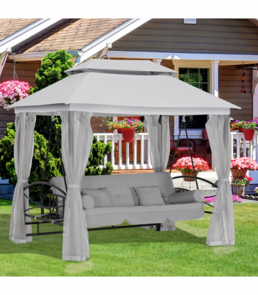Swing Chair Bed 3 Seater Hammock Gazebo Cushioned Seat - Light Grey 256L