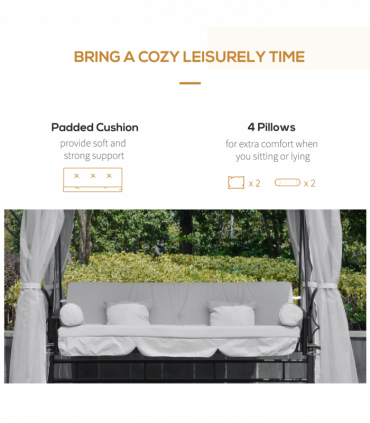 Swing Chair Bed 3 Seater Hammock Gazebo Cushioned Seat - Light Grey 256L