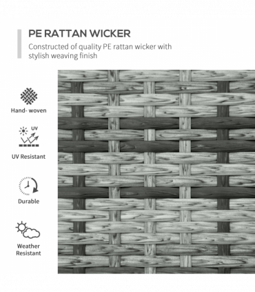 3 Pcs Rattan Chaise Lounge Sofa Set Bistro & Cushion Mixed Grey