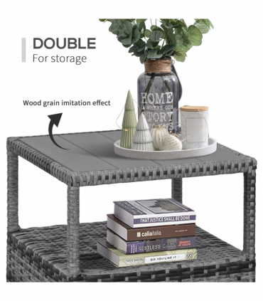 3 Pcs Rattan Chaise Lounge Sofa Set Bistro & Cushion Mixed Grey