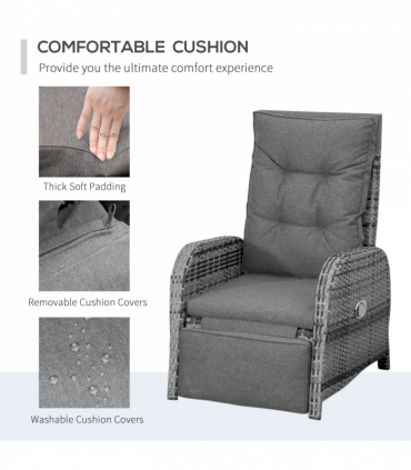 3 Pcs Rattan Chaise Lounge Sofa Set Bistro & Cushion Mixed Grey