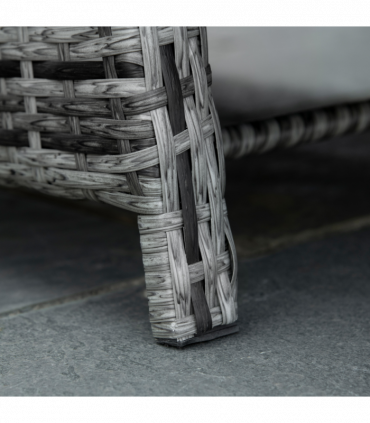 3 Pcs Rattan Chaise Lounge Sofa Set Bistro & Cushion Mixed Grey