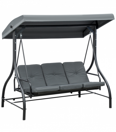 3 Seater Canopy Swing Chair Porch Hammock Bed Rocking Bench Dark Grey