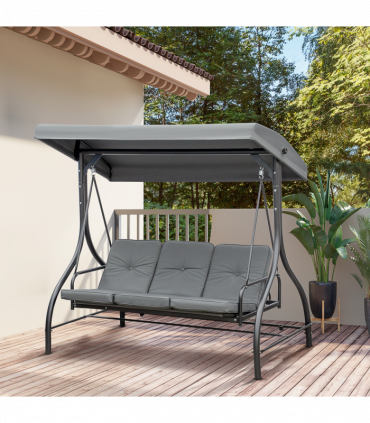 3 Seater Canopy Swing Chair Porch Hammock Bed Rocking Bench Dark Grey