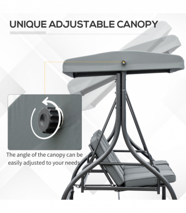 3 Seater Canopy Swing Chair Porch Hammock Bed Rocking Bench Dark Grey