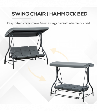 3 Seater Canopy Swing Chair Porch Hammock Bed Rocking Bench Dark Grey