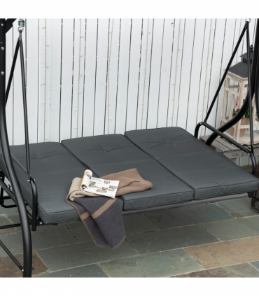 3 Seater Canopy Swing Chair Porch Hammock Bed Rocking Bench Dark Grey