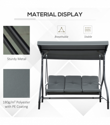 3 Seater Canopy Swing Chair Porch Hammock Bed Rocking Bench Dark Grey