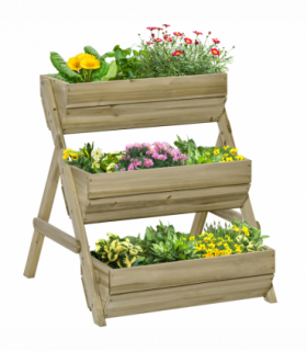 Garden Bed Kit Wood Green 3 Tier Raised 120x68x80cm Flowers Vegetables Herbs