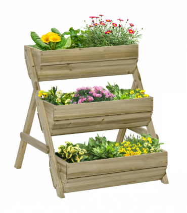 Garden Bed Kit Wood Green 3 Tier Raised 120x68x80cm Flowers Vegetables Herbs