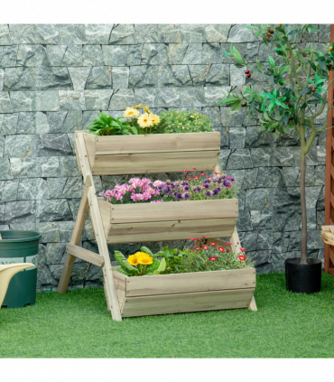 Garden Bed Kit Wood Green 3 Tier Raised 120x68x80cm Flowers Vegetables Herbs